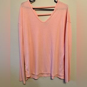 Women long sleeve blouse - peach color - medium - V neck with details